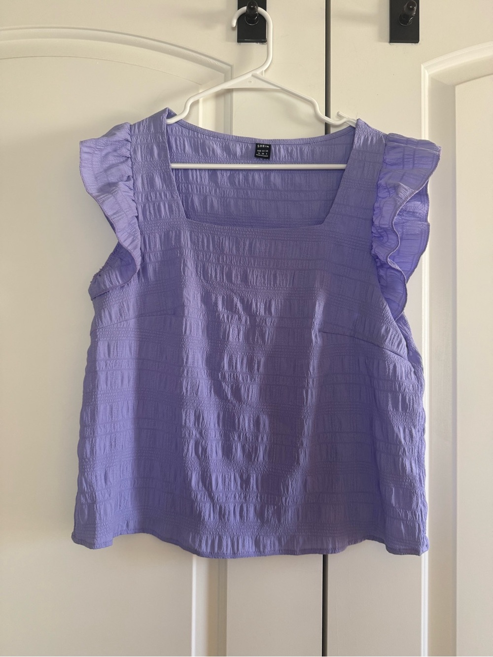 SHEIN Lavender Ruffled Cap Sleeve Square Neck Top